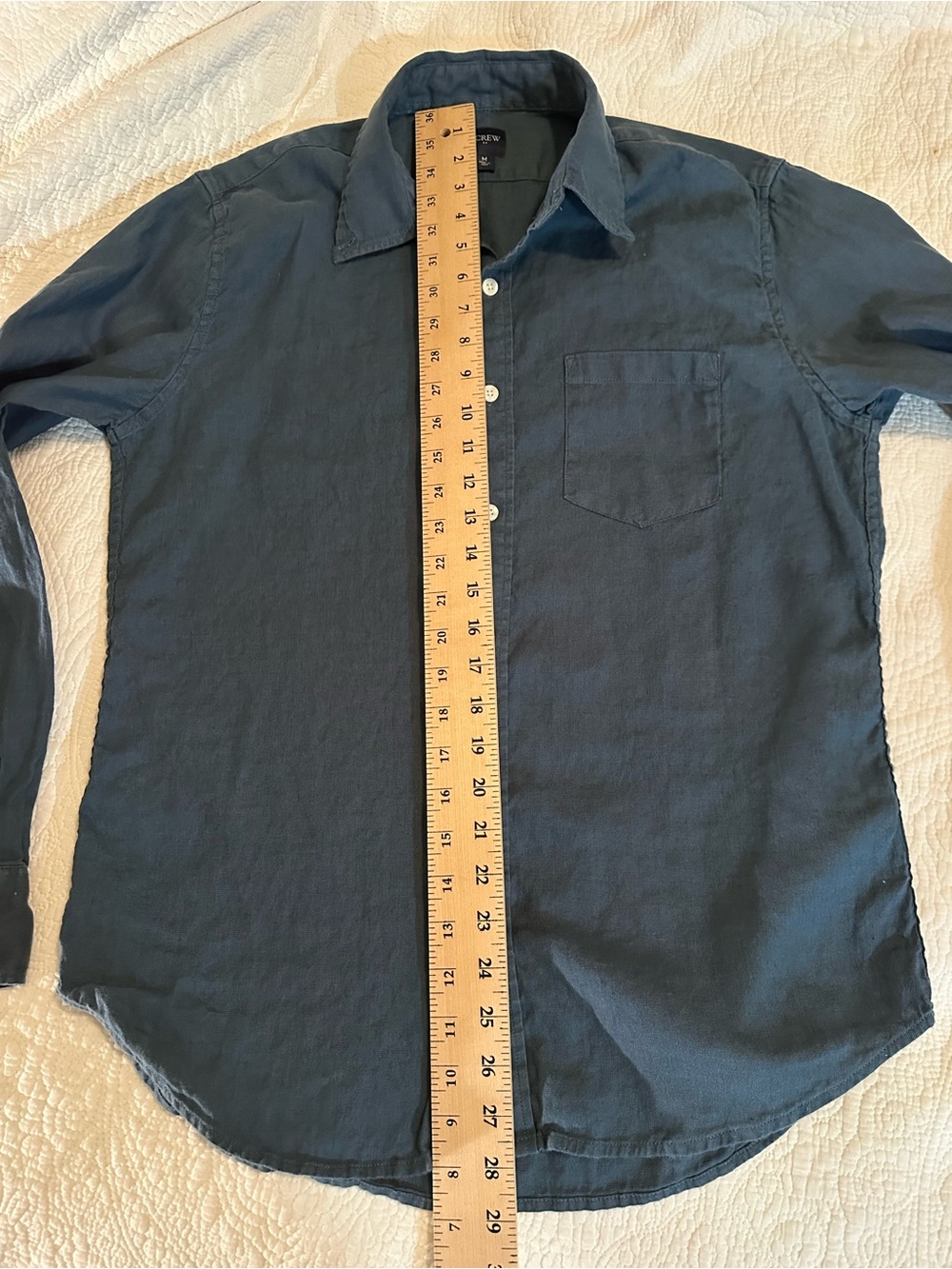 J.Crew Men’s Blue Linen Button Shirt Long Sleeve Pocket M Quiet Luxury Coastal - Picture 7 of 7